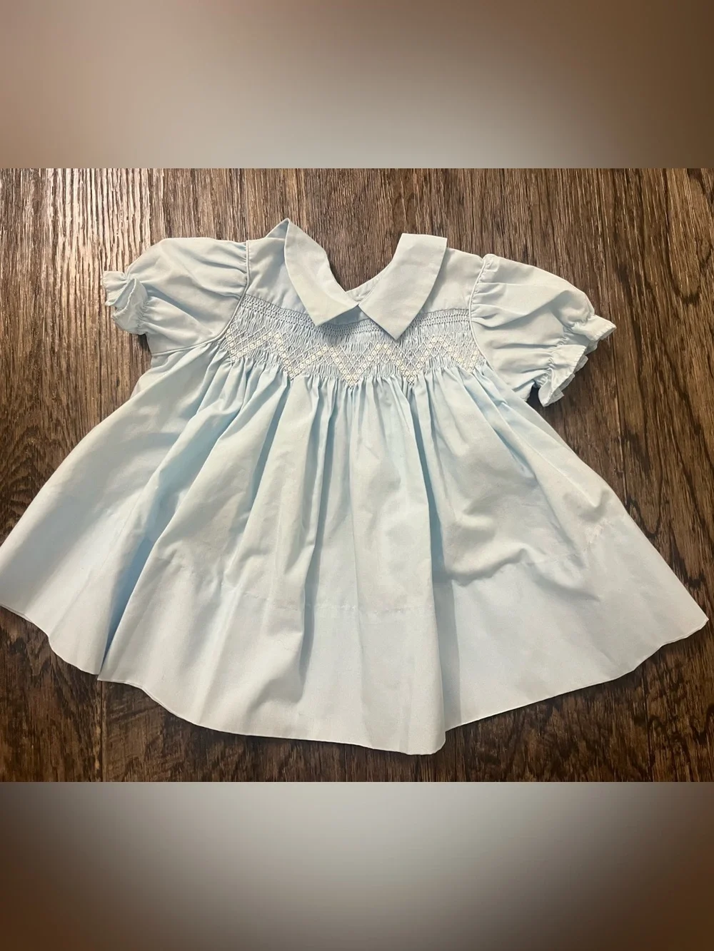 Classic Light Blue Smocked Collar Dress for Girls